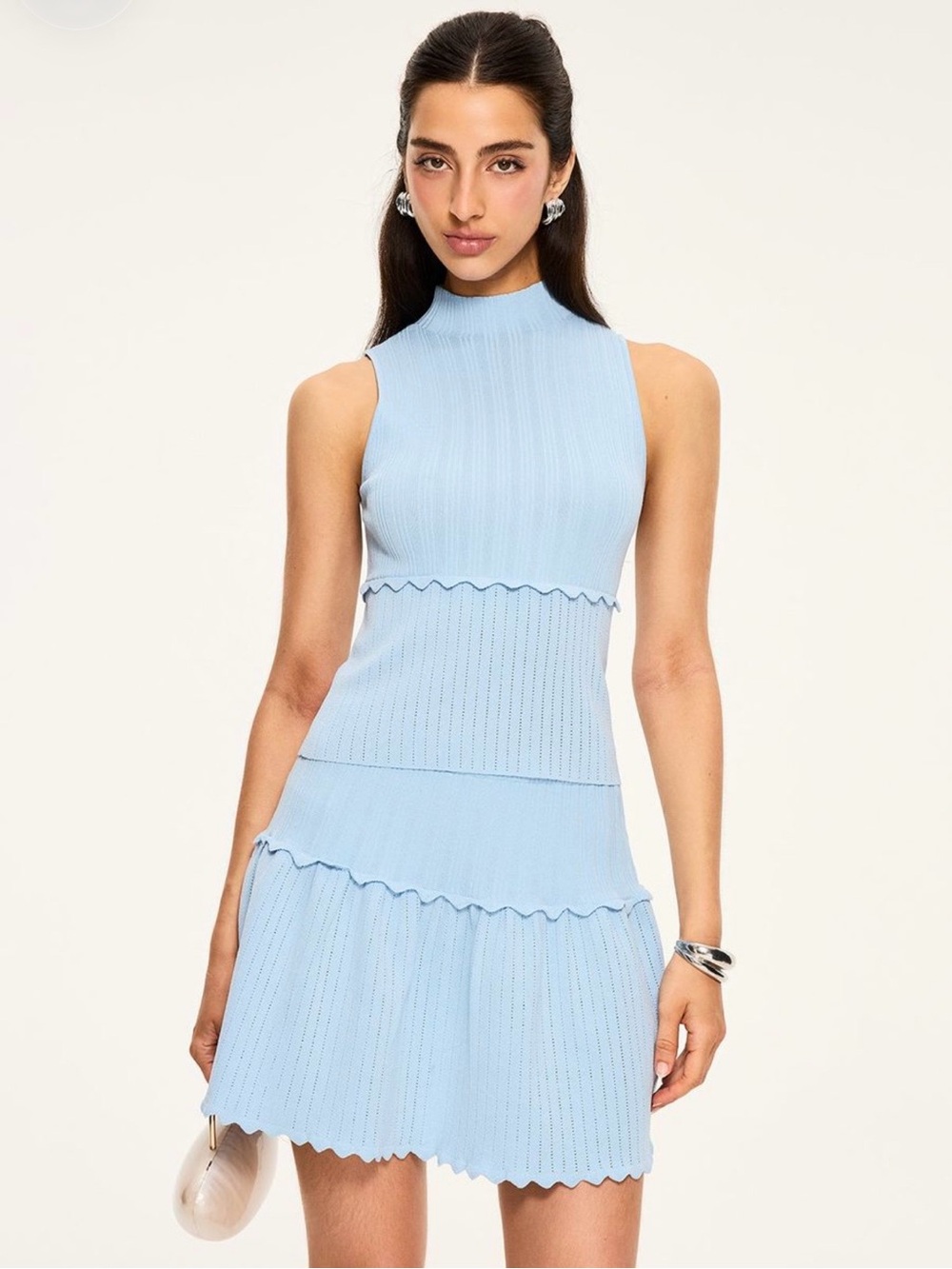 Commense Light Blue Sleeveless Knit Mini Skirt Set